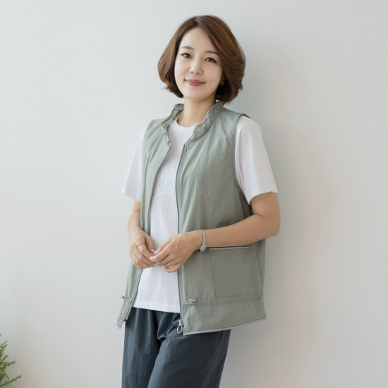 엄마옷 마담4060 라인배색셔링조끼-QVE307002-