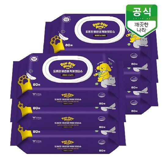 포포몽 도톰한 에센셜 케어 강아지 고양이 펫티슈 80매 x 6팩
