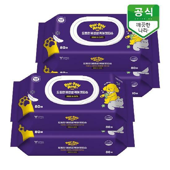 포포몽 도톰한 에센셜 케어 강아지 고양이 펫티슈 80매 x 4팩