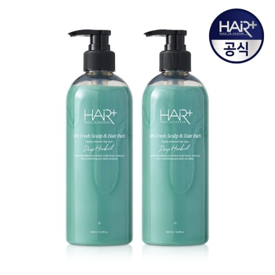 헤어플러스 오프레시 딥 허벌 스캘프 탈모완화 두피헤어팩 500ml 2개