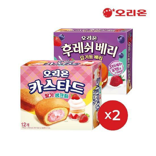 [(주)올곧은컴퍼니]오리온 카스타드 딸기생크림12p 2개 + 후레쉬베리 요거트12p 2개