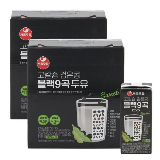 서울우유 고칼슘 검은콩 블랙9곡 두유 190ml 32팩-칼슘250mg 식물성 단백질 함유 (37852552)
