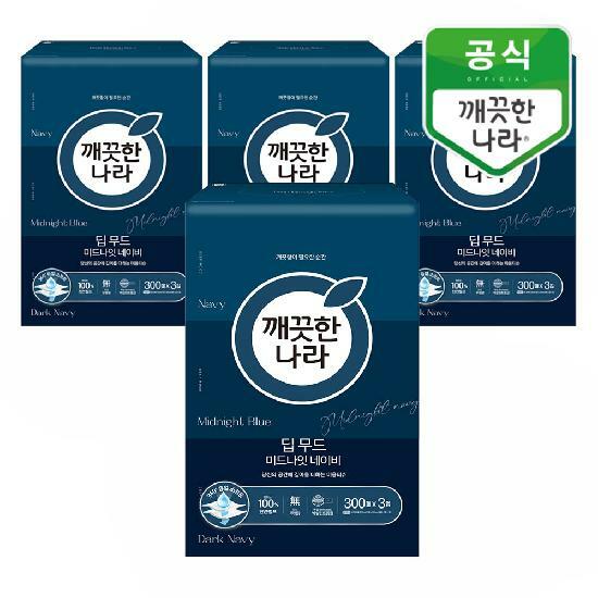 깨끗한나라 딥무드 미드나잇 네이비 미용티슈 300매 3개x4팩