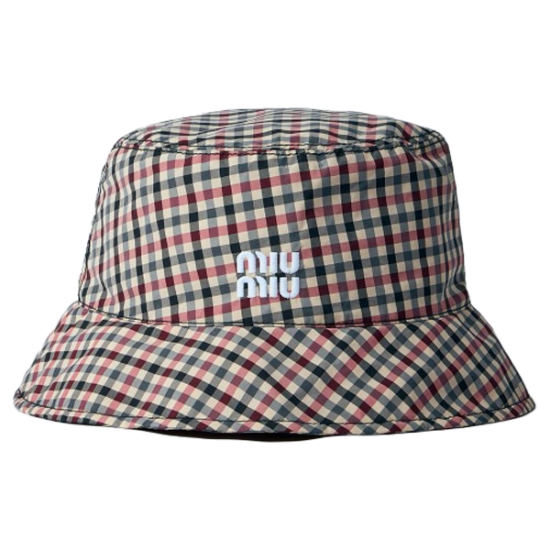 26 FW 미우미우 Vichy 빅키 로고 자수 체크 버킷햇 멀티베이지 5RM048 2CVG F0R03