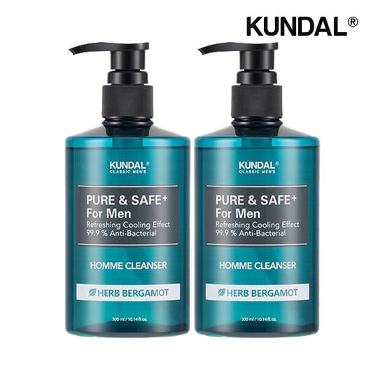 쿤달 퓨어 앤 세이프 쿨링 남성청결제 허브베르가못 300ml x2개