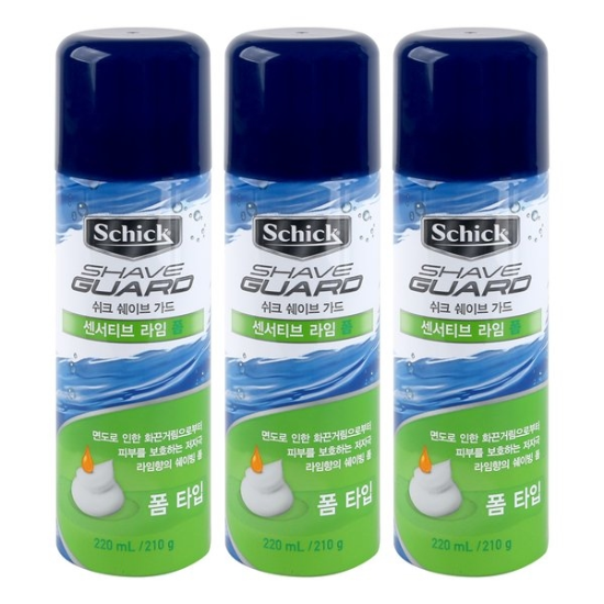 (3개)쉬크 쉐이브 가드 센서티브 라임 폼 220ml