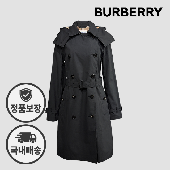 버버리 여성 트렌치코트 후드 81222421 텔포드 벨티드 블랙