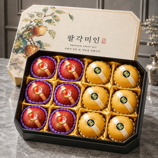 수려한 과일선물세트 팔각미인1호 5kg내외(사과6+배6)