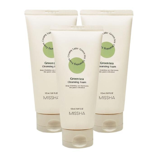MISSHA 크리미 라떼 클렌징 폼 녹차 172ml 모공 피지 케어 3개 Ss