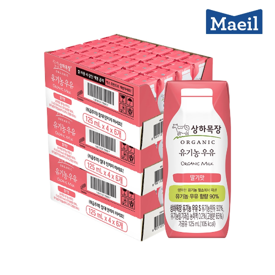 매일 상하목장 유기농 딸기 멸균우유 125ml 72팩/우유/음료/음료수