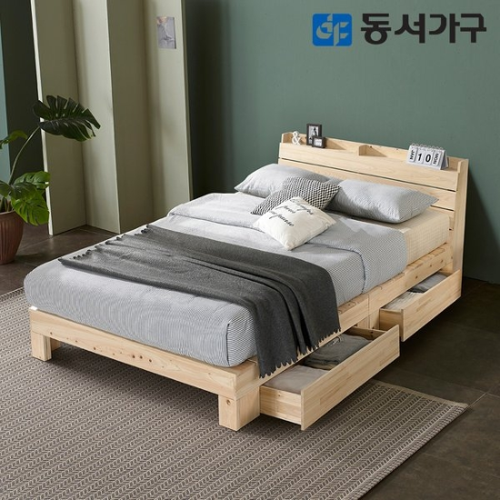 힐링 편백나무 수납헤드 슈퍼싱글 서랍 침대+본넬 매트리스 DF642847