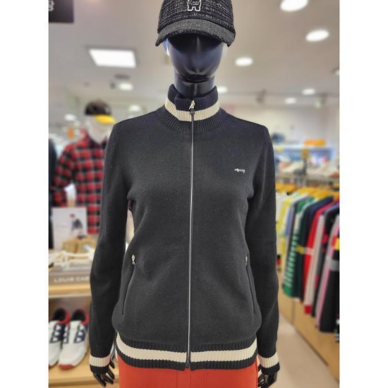 루이까스텔 세이브존03 여성 골프 가을 겨울 배색 라인 방풍 풀집업 울 니트 YA7LDSW001Y (52443401)