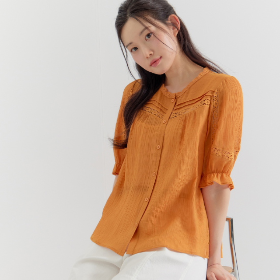 [지센] (2컬러) 레이스장식 블라우스 셔츠 LCWSP522