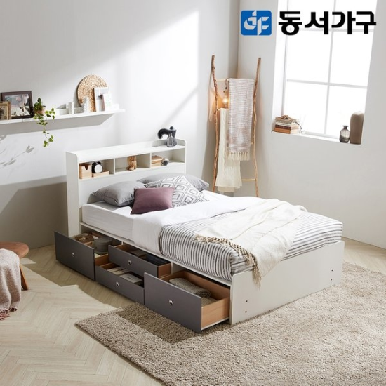 루젠화이트 슈퍼싱글 SS 수납헤드 깊은서랍 침대+양면 매트리스 DF638727
