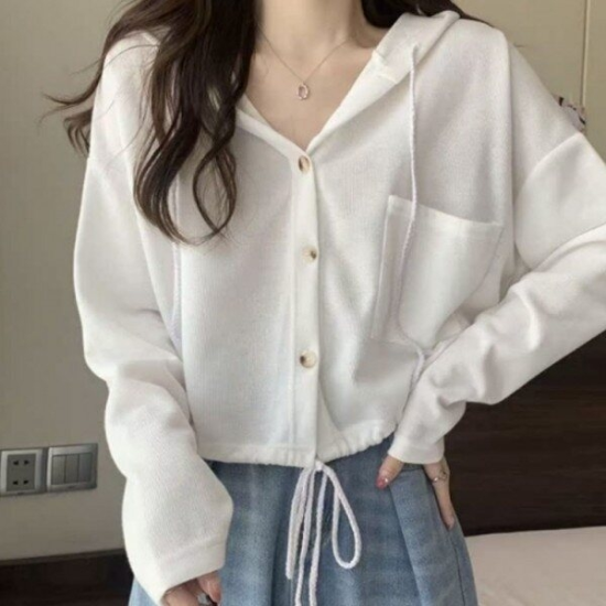 MNO 코드 레이디스아우터 오픈니트 후드티 데일리룩 재킷 세미크롭 심플룩
