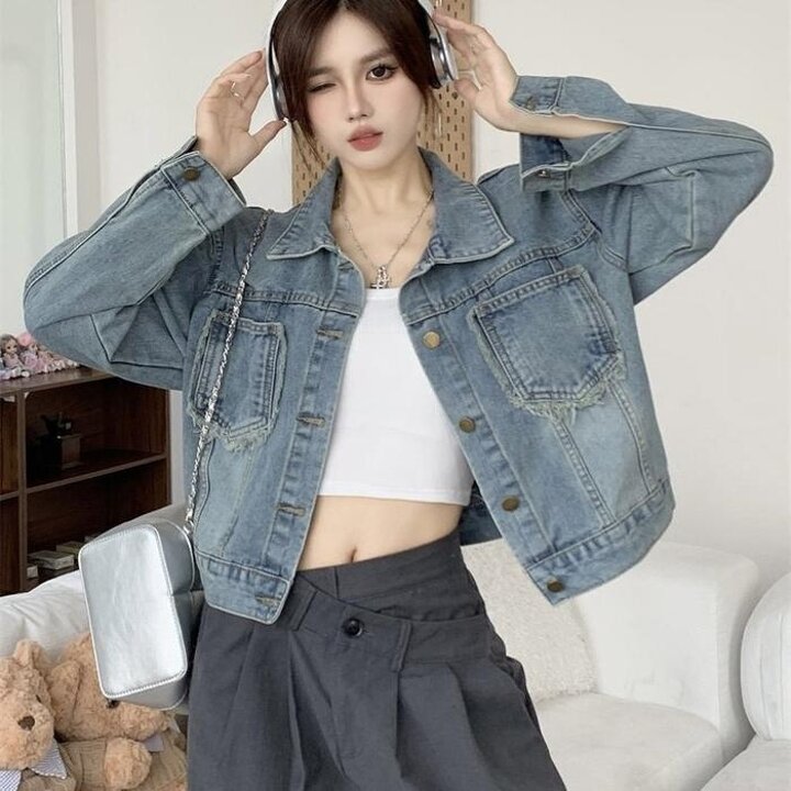 여성크롭청자켓루즈핏청카바유행타지않는데님