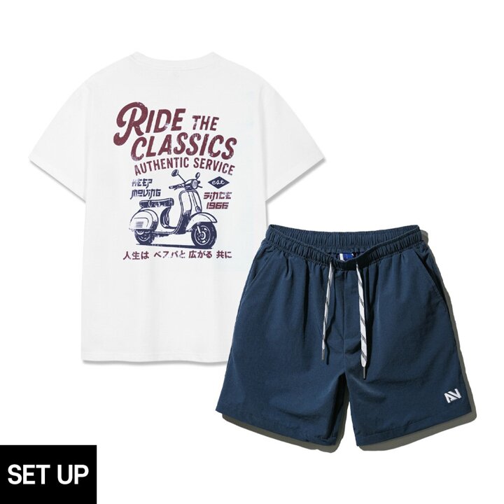 [SET] 앨빈클로 RIDE THE CLASSICS 반팔티셔츠 스트링 포인트 우븐 반바지 셋업