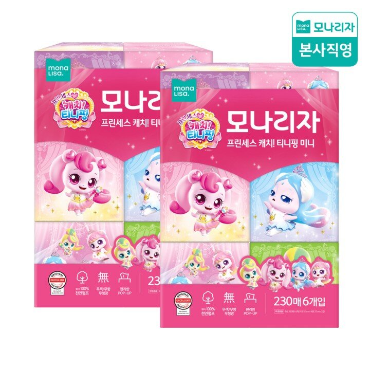 모나리자 캐치! 티니핑 미니 미용티슈 230매 x6입 x2팩