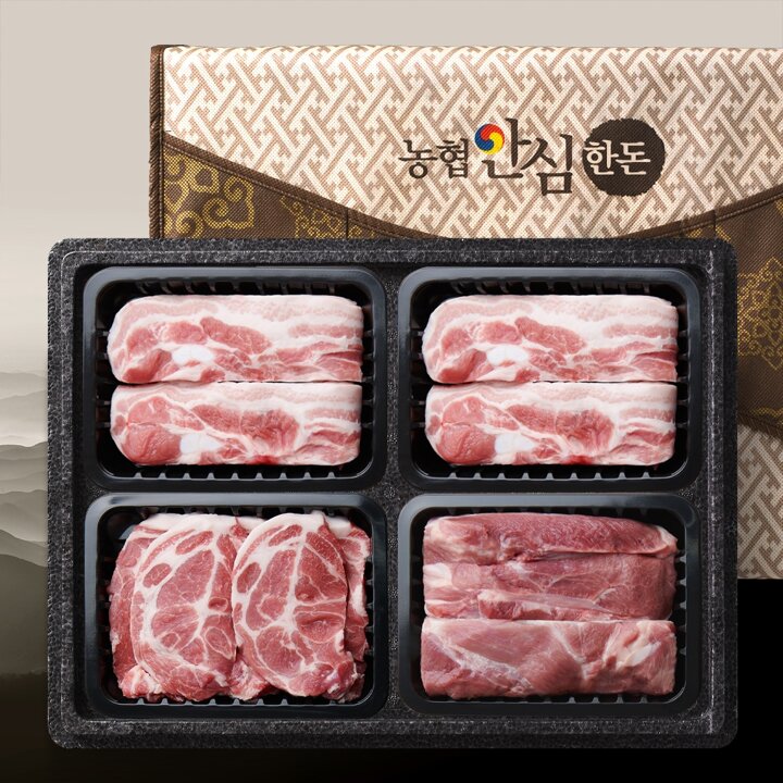 [농협안심한돈] 프리미엄 1등급이상 국내산 한돈 선물세트 2kg (삼겹살/삼겹살/목살/전지)