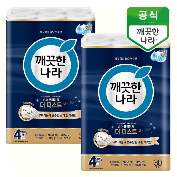 깨끗한나라 4겹 순수 프리미엄 더퍼스트 25m 30롤x2팩