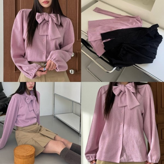빅사이즈블라우스 V452L510 왕리본가디건블라우스 LT