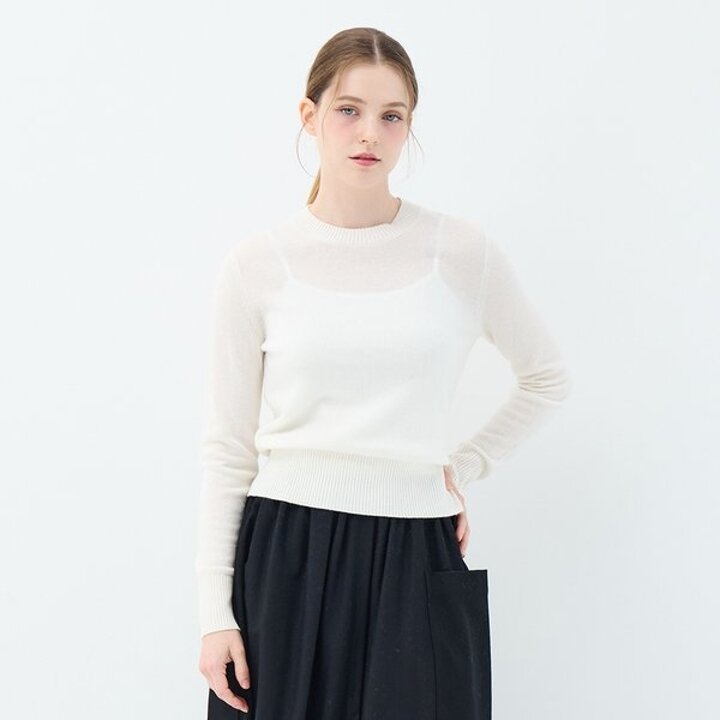 (신세계센텀점)캐시미어 베이직 크루넥 헤더 풀오버 (ZFKKCN00BC-WHITE)