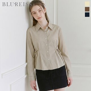 [블루레이스] 사이드 리본 체크 블라우스_B6F1BL5031