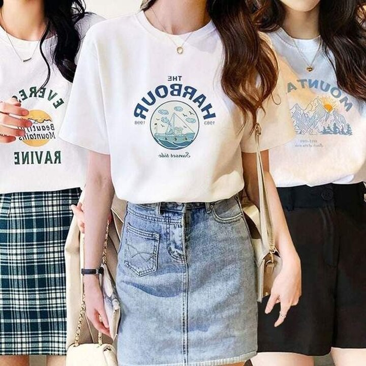 여성티셔츠 여성반팔티 반팔 여름 면 여성 흰 티 셔츠