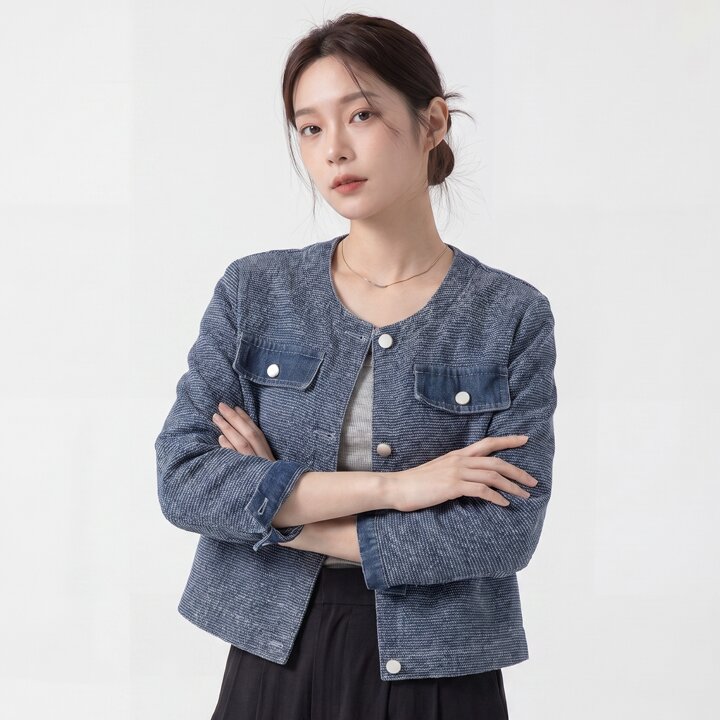 KARRA 스톤버튼노카라데님자켓_A6S0210