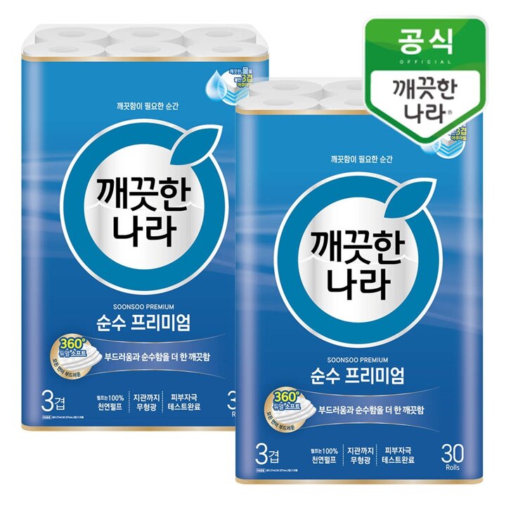 깨끗한나라 순수 프리미엄 27m 30롤x2팩