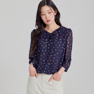 [지센] (2컬러) 피어로즈 도트변형 플랫 카라 블루종 블라우스 LFWSP391