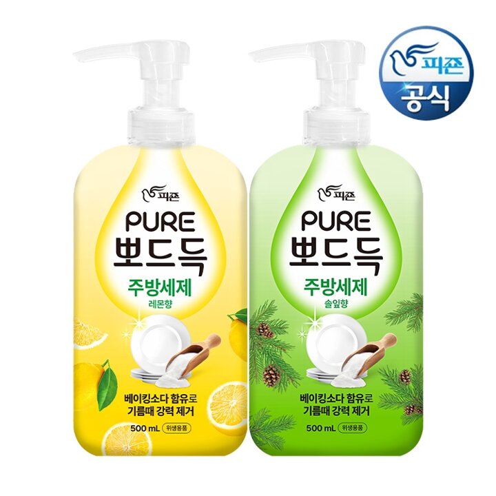 피죤 퓨어 주방세제 뽀드득 500ml 용기 x 2개