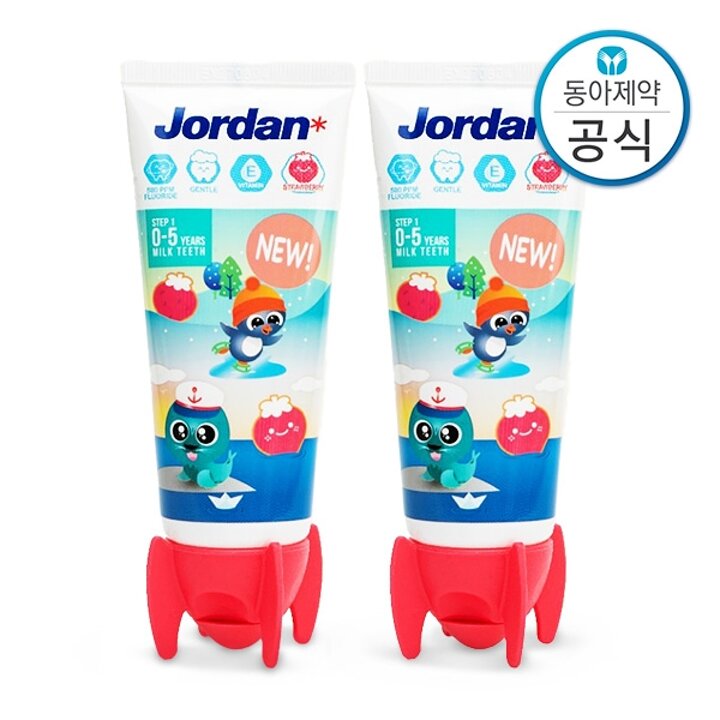 조르단 5세 이하 유아 어린이치약 저불소 500ppm 뉴스텝1 90g 2개