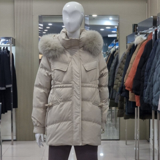 폭스 퍼 탈부착 후드 구스다운 패딩 코트