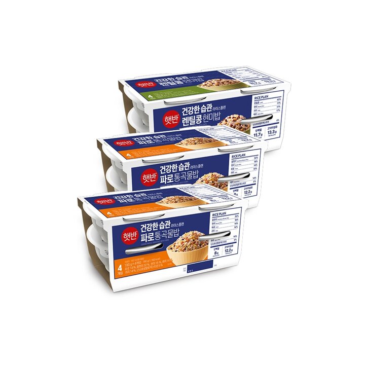 CJ제일제당 햇반 라이스플랜 파로통곡물밥 190g x8개+렌틸콩현미밥 190g x4개