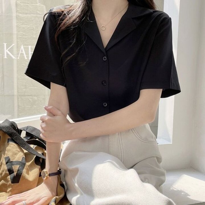 여성셔츠 심플 여름 베이직 반팔 여자 카라 오피스룩 블라우스