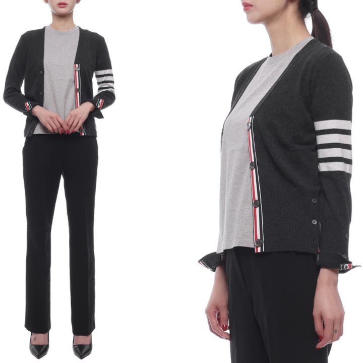 [톰브라운] 24FW 여성 사선 스트라이프 캐시미어 가디건 (FKC001A 00011 025 24F)