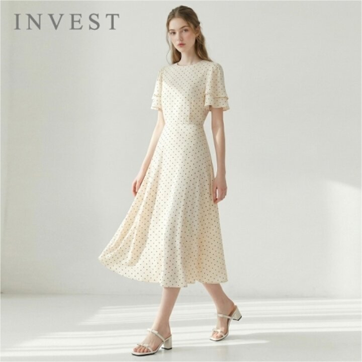 [인베스트] 도트 나염 날개 소매 쉬폰 원피스_IN6M1OP3691