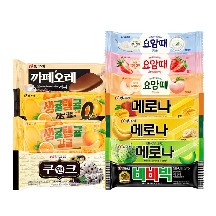 바 20 + 20 골라담기 (메로나 메로나바나나 메로나 망고 비비빅 쿠앤크 카페오레 요맘때딸기 요맘때플레인 요맘때복숭아 생귤탱귤 생귤탱귤제로)