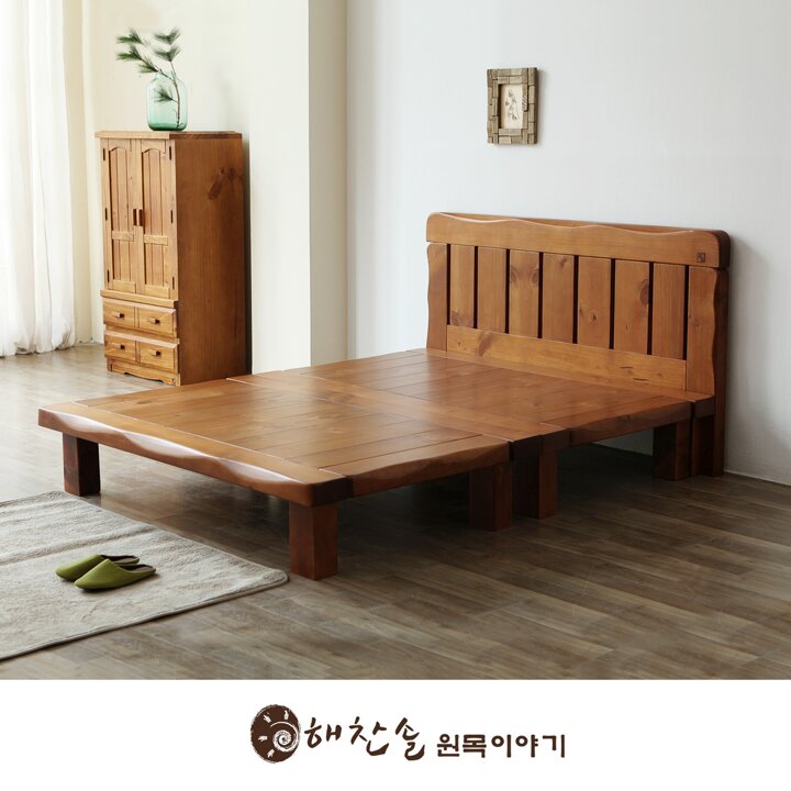 해찬솔 소나무 통원목 침대 퀸사이즈1600/원목침대/평상침대