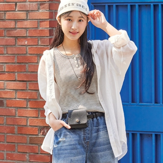 스트라이프 골지 나시티 슬리브리스 민소매티 26M3475CA