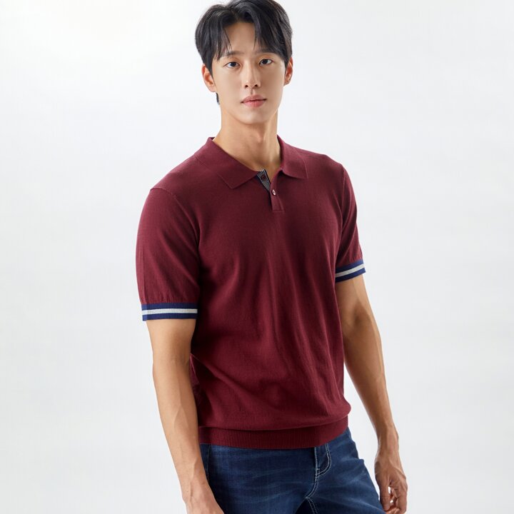[라이프로그] 남성 면 포인트 반팔 카라 니트 MCKTO341_RE