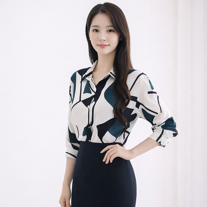 [모리스커밍홈] 기하학 프린팅 셔츠 블라우스_M2602BL605A