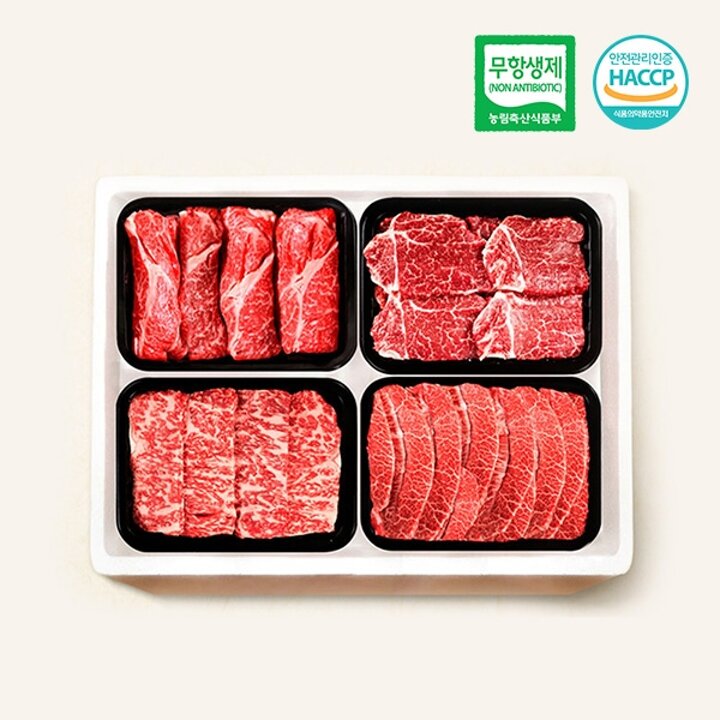 [녹색한우] 무항생재 프리미엄 한우 구이선물세트 1.2kg 1++등급(7이상)(등심/안심/채끝/특수부위/각300g)