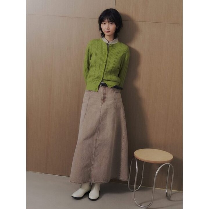 피그먼트 데님 롱스커트  옐로이시 브라운 (356227CCMB)