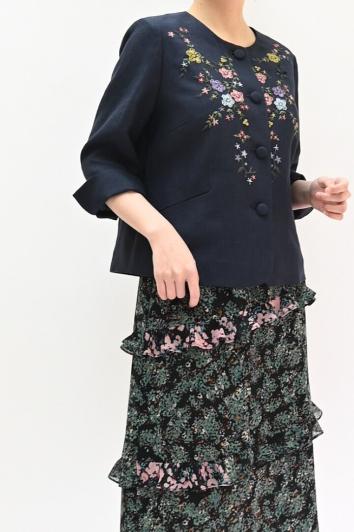 린넨 자수 카라리스 자켓