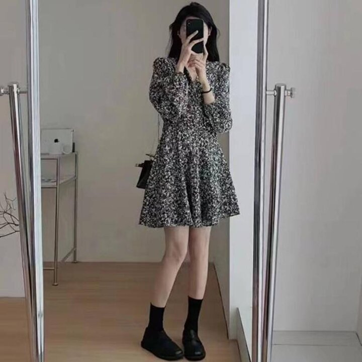G126601플라워퍼프소매랩스타일미니원피스