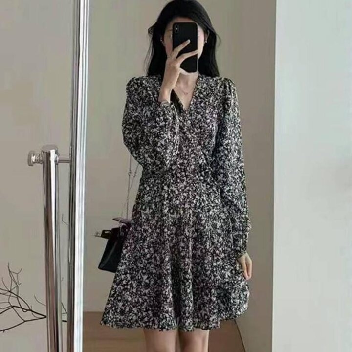 G126601플라워퍼프소매랩스타일미니원피스