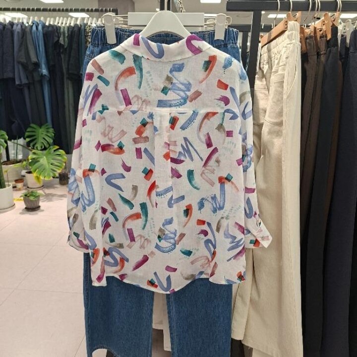 올리비아하슬러HC42린넨100프린트BL가벼운터치감으로데일리하고시원하게착용가능OHFMBL103