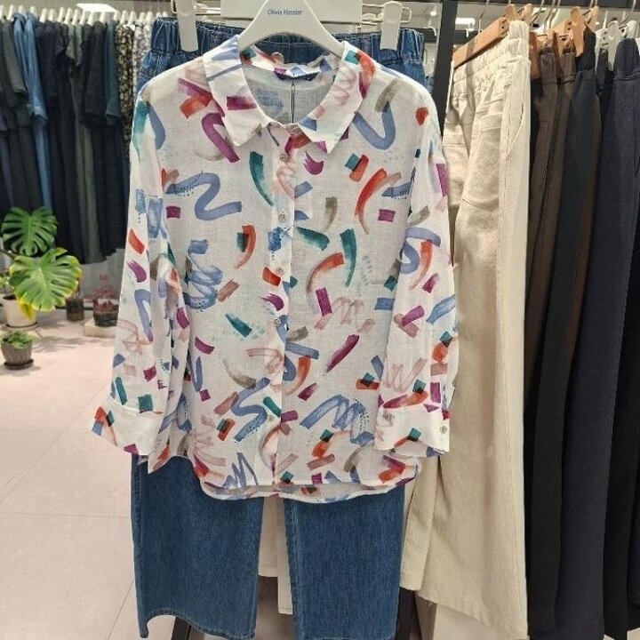 올리비아하슬러HC42린넨100프린트BL가벼운터치감으로데일리하고시원하게착용가능OHFMBL103